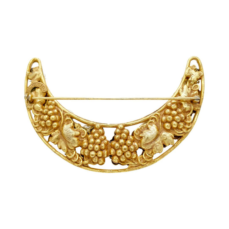 Miriam Haskell Gold Crescent Grape Leaf Brooch - Somptuaire