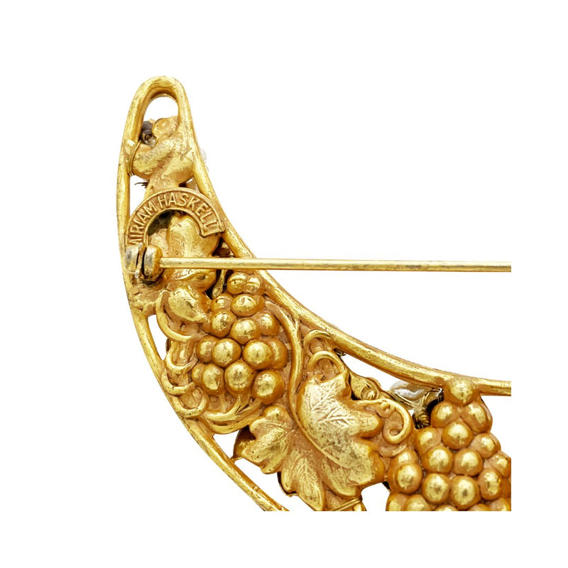 Miriam Haskell Gold Crescent Grape Leaf Brooch - Somptuaire