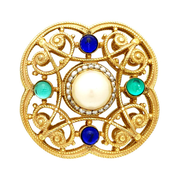 Miriam Haskell Gold Filigree Byzantine Pearl Brooch - Somptuaire