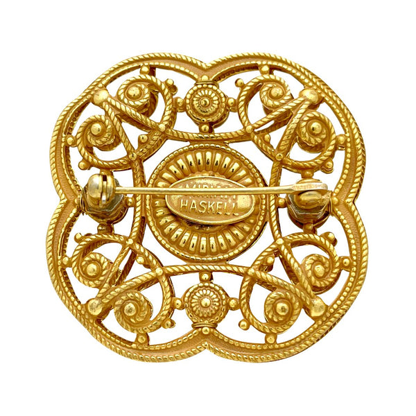 Miriam Haskell Gold Filigree Byzantine Pearl Brooch - Somptuaire