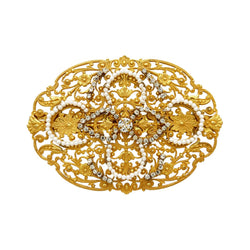 Miriam Haskell Gold Filigree Pearl & Diamanté Brooch - Somptuaire