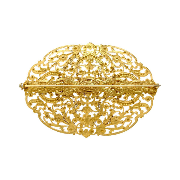 Miriam Haskell Gold Filigree Pearl & Diamanté Brooch - Somptuaire