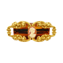 Miriam Haskell Gold Floral Cartouche Cameo Barrette - Somptuaire