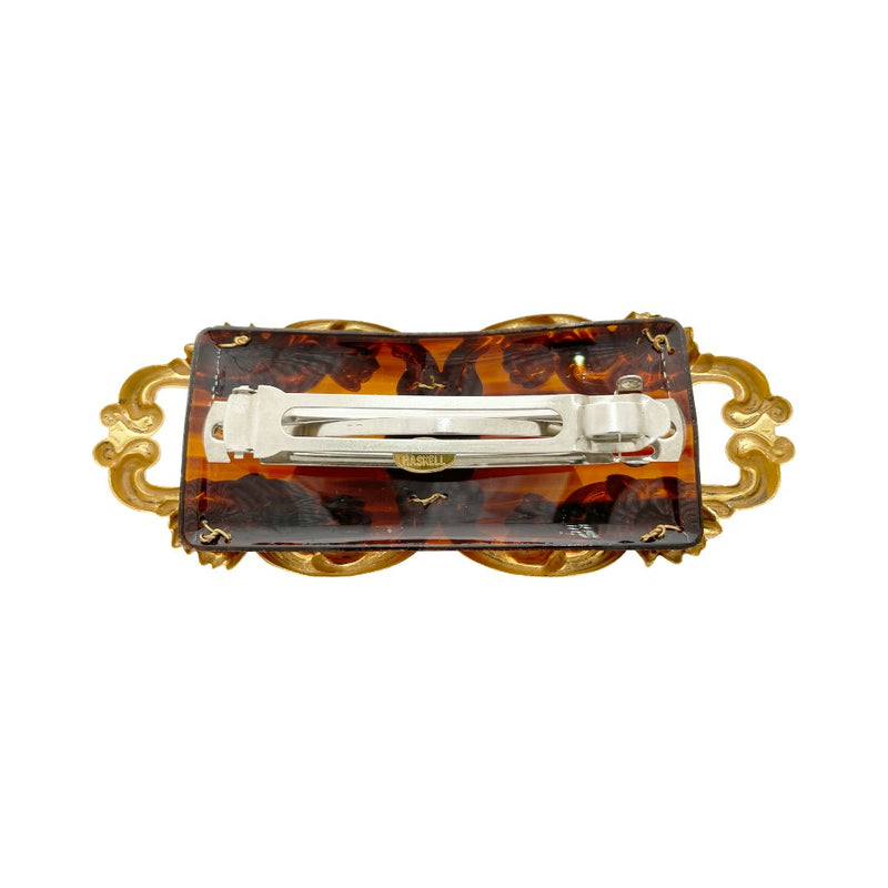 Miriam Haskell Gold Floral Cartouche Cameo Barrette - Somptuaire