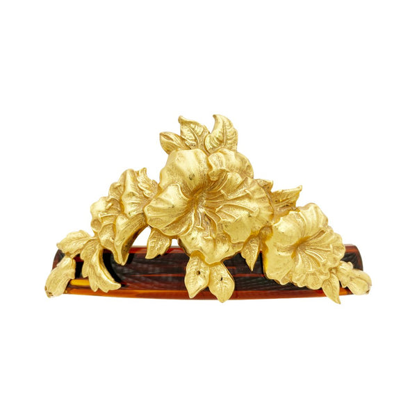 Miriam Haskell Gold Hibiscus Cartouche Barrette - Somptuaire