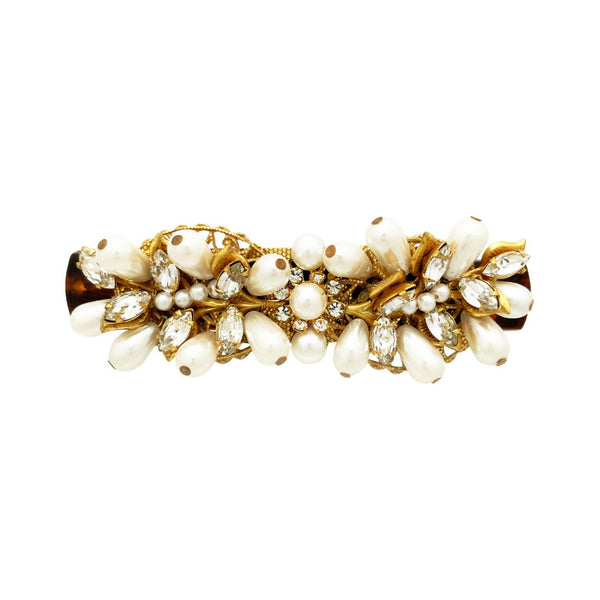 Miriam Haskell Gold Pearl & Pave Barrette - Somptuaire