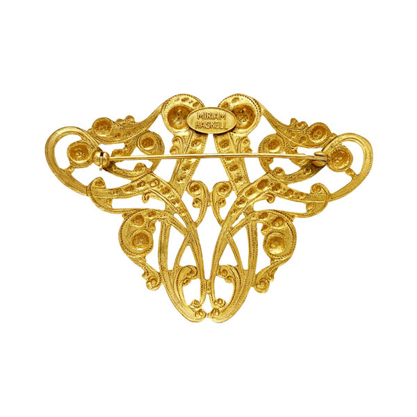 Miriam Haskell Gold Scroll Cartouche Brooch - Somptuaire