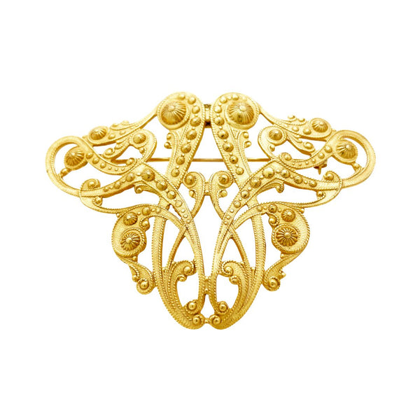 Miriam Haskell Gold Scroll Cartouche Brooch - Somptuaire