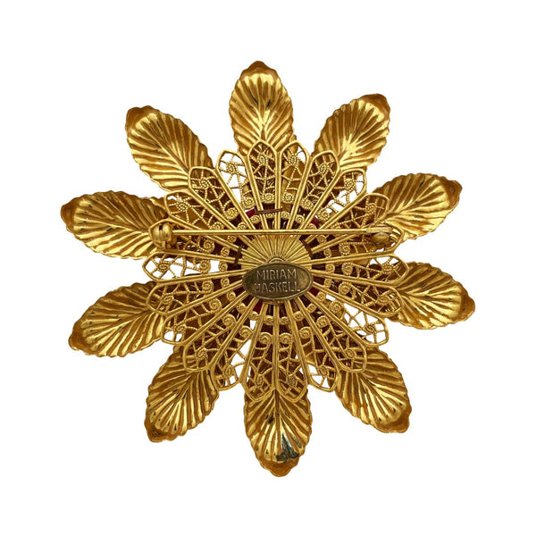 Miriam Haskell Gold Stamped Floral Pâte de Verre Brooch - Somptuaire