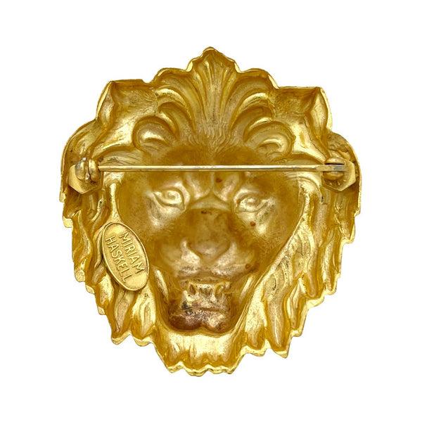 Miriam Haskell Gold Stamped Lion Head Brooch - Somptuaire