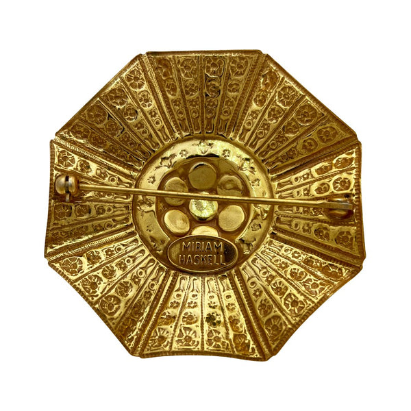 Miriam Haskell Gold Stamped Medallion Brooch - Somptuaire