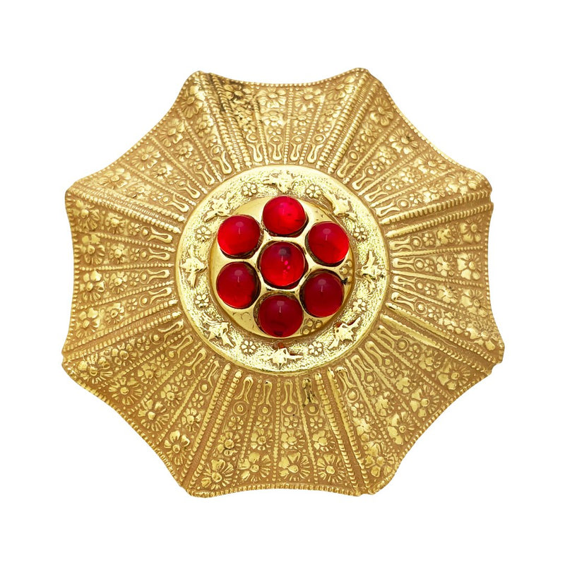 Miriam Haskell Gold Stamped Medallion Brooch - Somptuaire