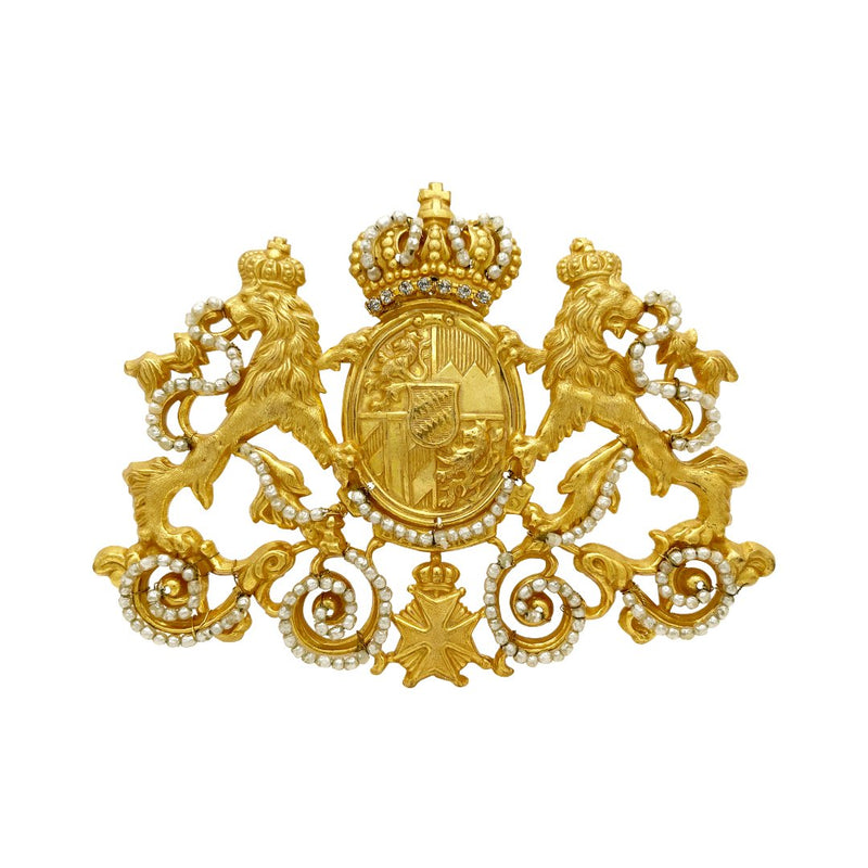 Miriam Haskell Gold Stamped Royal Crest Brooch - Somptuaire