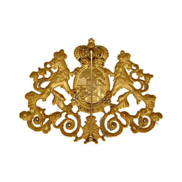 Miriam Haskell Gold Stamped Royal Crest Brooch - Somptuaire