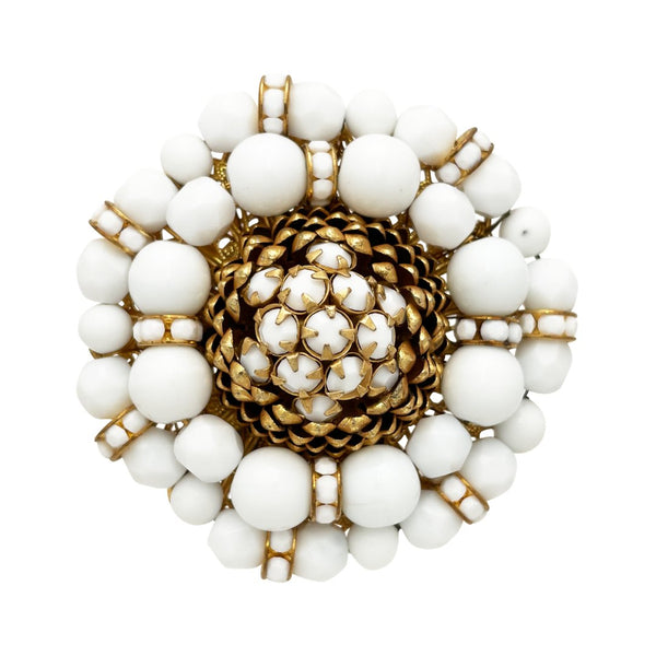 Miriam Haskell White Pâte de Verre Straw Flower Brooch - Somptuaire